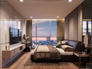 Quy luật tương phản trong thiết kế nội thất căn hộ Vinhomes Central Park, ICON INTERIOR ICON INTERIOR Modern Bedroom