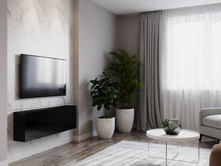 Дизайн интерьера 2-комнатной квартиры 63 кв. м в современном стиле, ЕвроДом ЕвроДом Phòng khách phong cách tối giản