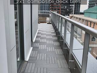 Silver Grey Wood-Plastic Composite Deck Tiles Installed on Toronto Terrace, Outdoor Floors Toronto Outdoor Floors Toronto Modern Balkon, Veranda & Teras Ahşap-Plastik Kompozit