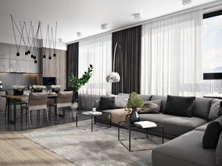ЖК «КутузовGRAD I (КутузовГрад I)», Студия дизайна "INTSTYLE" Студия дизайна 'INTSTYLE' Scandinavian style living room Wood Wood effect