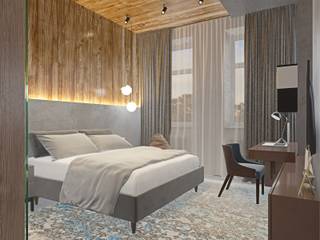 Алые паруса 80 м2, Anastasia Yakovleva design studio Anastasia Yakovleva design studio Minimalist bedroom Wood Brown