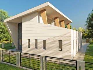 Una Vivienda de 2 pisos con una Fachada bastante particular, estudioAMA estudioAMA บ้านเดี่ยว เซรามิค