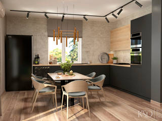 Проект для дома. Гостиная совмещенная с кухней-столовой, Koval Studio Design Koval Studio Design Built-in kitchens
