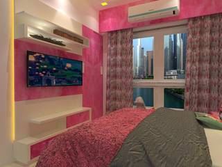 lodha amara just recently completed Home interior Project 2BHK Thane, KUMAR INTERIOR THANE KUMAR INTERIOR THANE Modern style bedroom Ceramic Pink