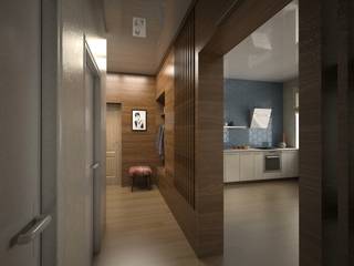 Проект перегородки со шкафом и кухней, Вадим Марков Вадим Марков Minimalist corridor, hallway & stairs