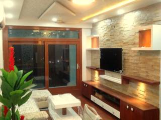 Omax 2BHK Flat interior, Shape Interiors Shape Interiors Ruang Keluarga Modern