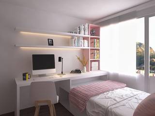 REMODELACIÓN APARTAMENTO BARRIO COLINA, Moss arquitectura y mobiliario SAS Moss arquitectura y mobiliario SAS Kleines Schlafzimmer Holz Pink