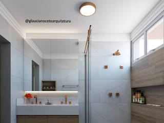 Projeto Banheiro Suite, desenvolvemos esse banheiro com pisos amadeirados. , Glaucia Nocete Arquitetura e Interiores Glaucia Nocete Arquitetura e Interiores Baños minimalistas