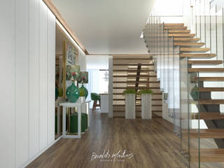 Moradia Familiar , BENEDITO MARTINS BENEDITO MARTINS Modern corridor, hallway & stairs