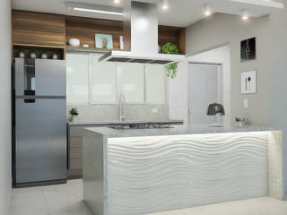 Cozinha com Revestimento em 3D , Glaucia Nocete Arquitetura e Interiores Glaucia Nocete Arquitetura e Interiores Muebles de cocinas