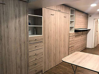 Diseño e instalación de muebles funcionales para todo un depto. estudio., Kamas y Petacas Kamas y Petacas Small bedroom Chipboard