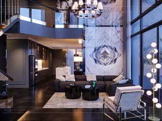 Phong cách hiện đại trong thiết kế nội thất Penthouse Masteri, ICON INTERIOR ICON INTERIOR Salas de estilo moderno