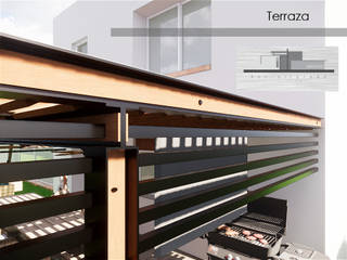 Terraza Rancho San Antonio Aguascalientes., Xavier Laredo Arquitecto Xavier Laredo Arquitecto Balcone, Veranda & Terrazza in stile moderno Legno Effetto legno