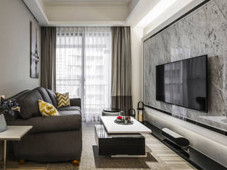 2房打造高機能 精緻收納美式新古典小宅, 你你空間設計 你你空間設計 Living room Marble Grey