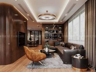 Thiết kế nội thất chung cư The Legacy 115 m2 3 phòng ngủ - anh Quý, Hà Nội, Công ty Cổ Phần Nội Thất Mạnh Hệ Công ty Cổ Phần Nội Thất Mạnh Hệ Modern living room Engineered Wood Transparent