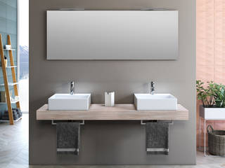 Mobile bagno sospeso 165cm Yoka TFT top tabacco chiaro con lavabo da appoggio e specchio, Hevia Srl Hevia Srl Casas de banho modernas MDF