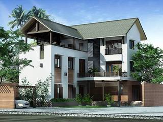 Biệt thự mái thái 2 tầng kiểu chữ L, VIỆT ARCHITECT VIỆT ARCHITECT Biệt thự