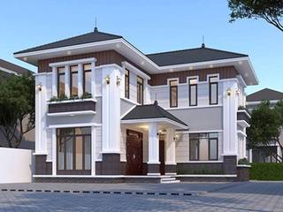 Biệt thự mái thái 2 tầng kiểu chữ L, VIỆT ARCHITECT VIỆT ARCHITECT Villas