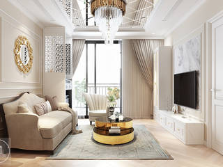 Căn 2 ngủ 84 m2 Vinhomes Nguyên Chi Thanh, Công ty CP Kiến trúc và Nội thất Sen design Công ty CP Kiến trúc và Nội thất Sen design Modern living room