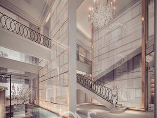 Villa Design – Entrance Lobby and Foyer Interior Design Ideas, IONS DESIGN IONS DESIGN Couloir, entrée, escaliers méditerranéens Pierre Multicolore