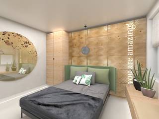 Mini-Wohnung ganz groß: Stylish wohnen auf 45qm, ​Innenarchitektur Federleicht ​Innenarchitektur Federleicht Modern style bedroom