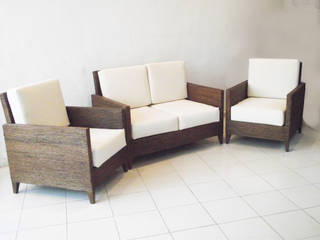 sala de fibra natural (henequen), estilo-mueble estilo-mueble ห้องนั่งเล่น ฟาง Blue