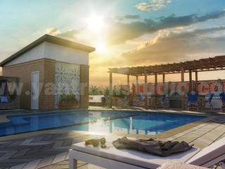 3D Exterior Rendering Services of Architectural Courtyard Pool View by 3D Animation Studios, Doha – Qatar, Yantram Animation Studio Corporation Yantram Animation Studio Corporation Swimming pond