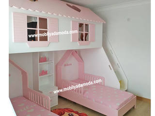 İki Kardeş İçin Kaydıraklı Çocuk Oyun Yatak Odası , MOBİLYADA MODA MOBİLYADA MODA Quarto infantil moderno Madeira Efeito de madeira
