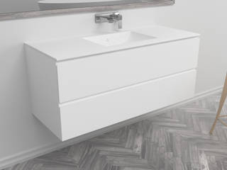 Mueble de MDF a Medida con 2 Cajones Superpuestos + 1 Lavabo de diseño Corian® M502, BañosAutor BañosAutor Phòng tắm phong cách hiện đại