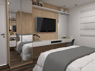 Projeto de quartos, Jr Arquitetura + interiores Jr Arquitetura + interiores Dormitorios de estilo moderno Tablero DM