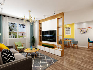4-Room Resale Flat, Swish Design Works Swish Design Works Salones escandinavos Contrachapado