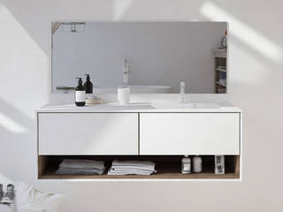 Mueble de MDF a Medida con 3 Cajones + 1 Lavabo desplazado de diseño Corian®506, BañosAutor BañosAutor Bagno moderno