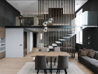 Двухуровневая квартира в Тольятти, EJ Studio EJ Studio Phòng khách phong cách tối giản Bê tông Grey