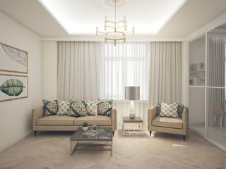 Неоклассика в 69 кв. м., Андреевы.РФ Андреевы.РФ Classic style living room Wood Wood effect