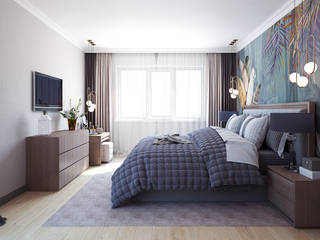 Роскошный серый, ДИЗАЙНЕР ИНТЕРЬЕРА ИРИНА МАКШАНЦЕВА ДИЗАЙНЕР ИНТЕРЬЕРА ИРИНА МАКШАНЦЕВА Tropical style bedroom