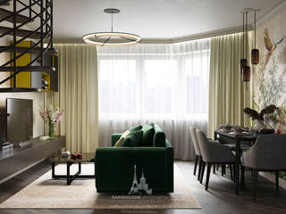 Дизайн двухуровневой квартиры для семьи с тремя детьми, Архитектурное бюро «Парижские интерьеры» Архитектурное бюро «Парижские интерьеры» Eclectic style living room