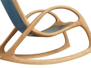 Schaukelstuhl aus Holz mit blauem Leder, Holzarbeiten André Findeisen Holzarbeiten André Findeisen Moderne Esszimmer Holz Holznachbildung
