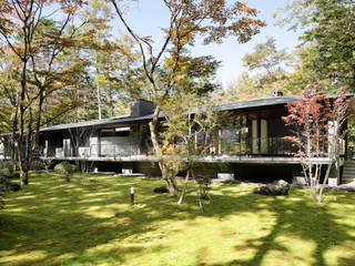 061軽井沢Hさんの家, atelier137 ARCHITECTURAL DESIGN OFFICE atelier137 ARCHITECTURAL DESIGN OFFICE Country house Tiles Grey