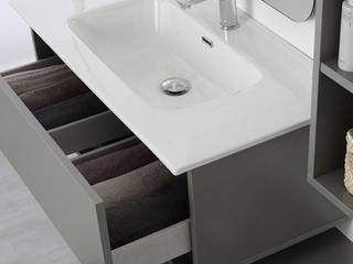 Mobile arredo bagno 90 cm colore grigio o tortora con cassettiera e specchiera, Bagno Italia Bagno Italia Ванна кімната MDF