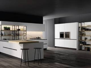 Cucina con penisola total white bianco opaco e rovere biondo, Meka Arredamenti Meka Arredamenti Built-in kitchens