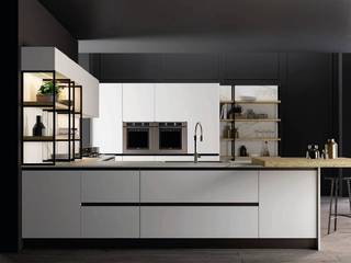 Cucina con penisola total white bianco opaco e rovere biondo, Meka Arredamenti Meka Arredamenti Built-in kitchens