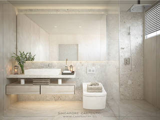 Farmhouse Styled Tranquility @ Farrer Road Singapore Carpentry Interior Design Pte Ltd Modern bathroom Marble