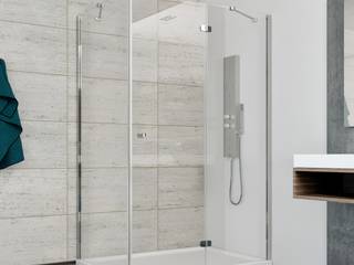 Box doccia angolare con anta a battente vetro cristallo 6mm modello Betulla, MarinelliGroup MarinelliGroup Modern style bathrooms Aluminium/Zinc