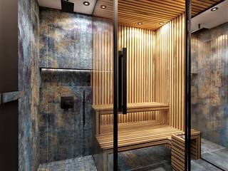 Łazienka z sauną, Wkwadrat Architekt Wnętrz Toruń Wkwadrat Architekt Wnętrz Toruń Bathroom لکڑی Wood effect