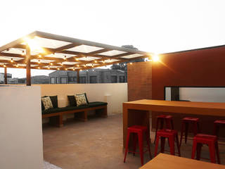 Sala estar terraza TikTAK ARQUITECTOS Salas de estilo rústico Concreto Terraza, BBQ, cubierta transitable, sala estar, iluminación para terraza