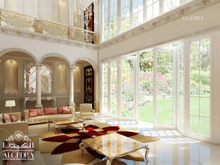 Classic style luxury living room design in Abu Dhabi, Algedra Interior Design Algedra Interior Design クラシックデザインの リビング