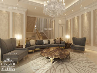 Classic style luxury living room design in Abu Dhabi, Algedra Interior Design Algedra Interior Design クラシックデザインの リビング