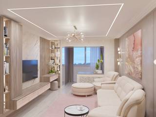 Дизайн проект гостиной совмещенной с лоджией, Стильная обстановка Стильная обстановка Eclectic style living room