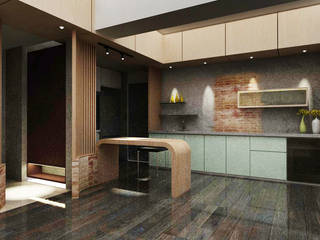 Tiffani Kiara Condominium, ATELIER MO DESIGN ATELIER MO DESIGN Phòng ăn phong cách công nghiệp Gạch