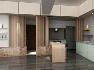 Tiffani Kiara Condominium, ATELIER MO DESIGN ATELIER MO DESIGN Industriale Wohnzimmer Holz Holznachbildung